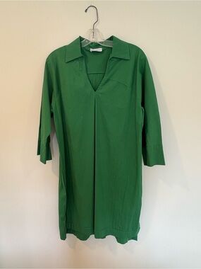 Vibrant Green Collared V-Neck Tunic Dress